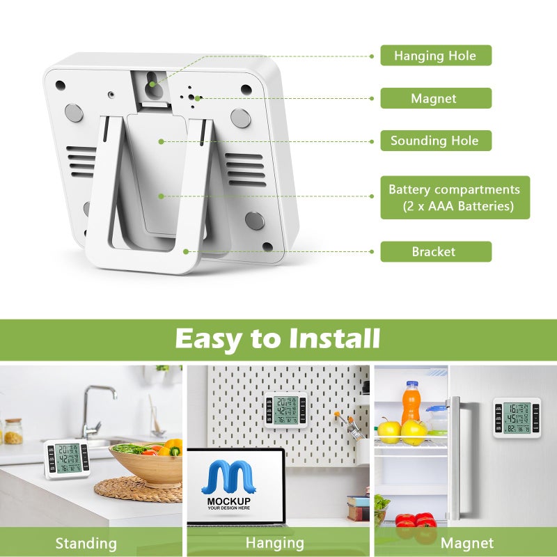 KeeKit Refrigerator Thermometer, Indoor Outdoor Thermometer with 2 Sensors, Wireless Digital Freezer Thermometer with Audible Alarm Temperature Gauge, Min/Max Record for Home, Kitchen â€“ White - Image 5